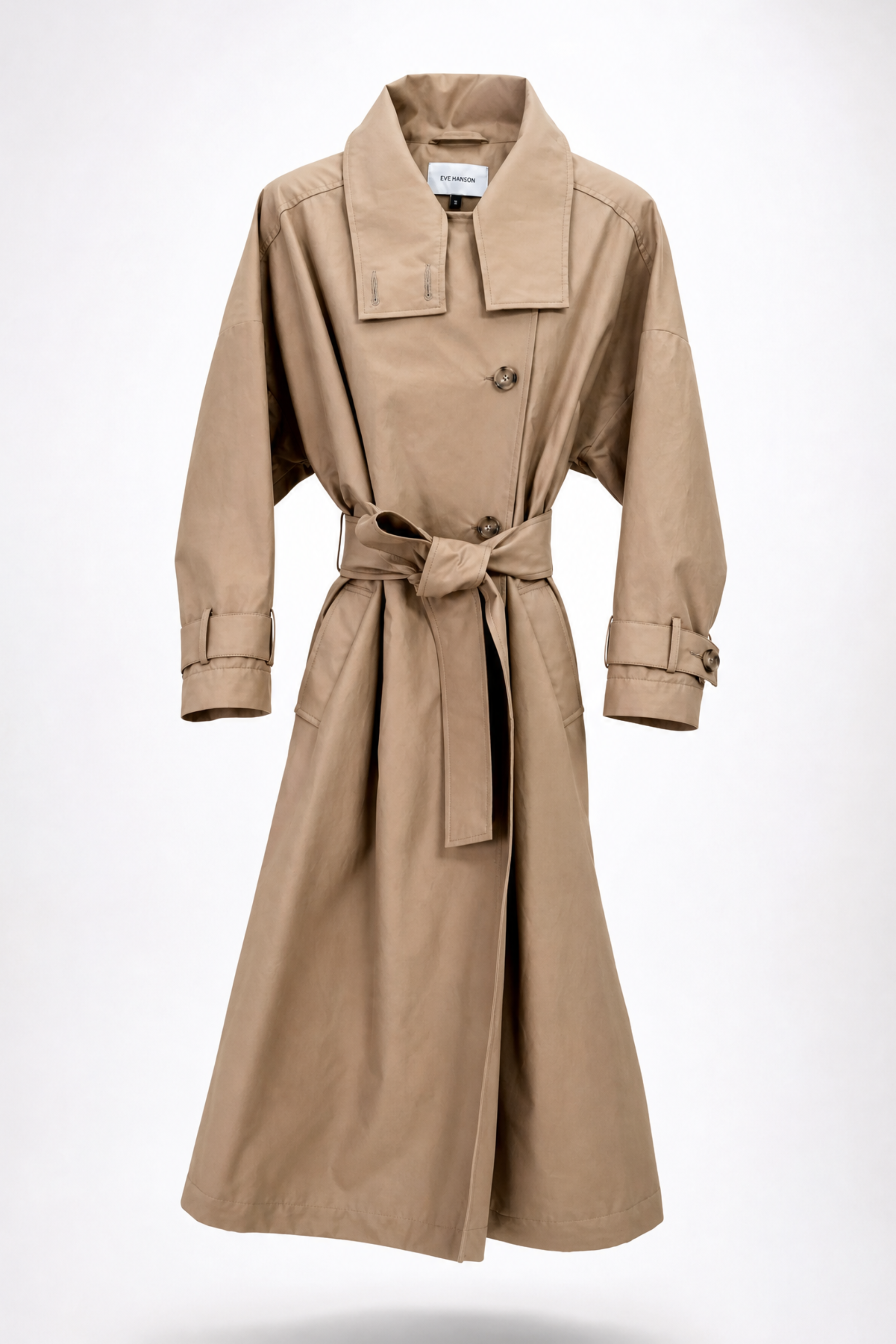 Beige trench coat on a white background