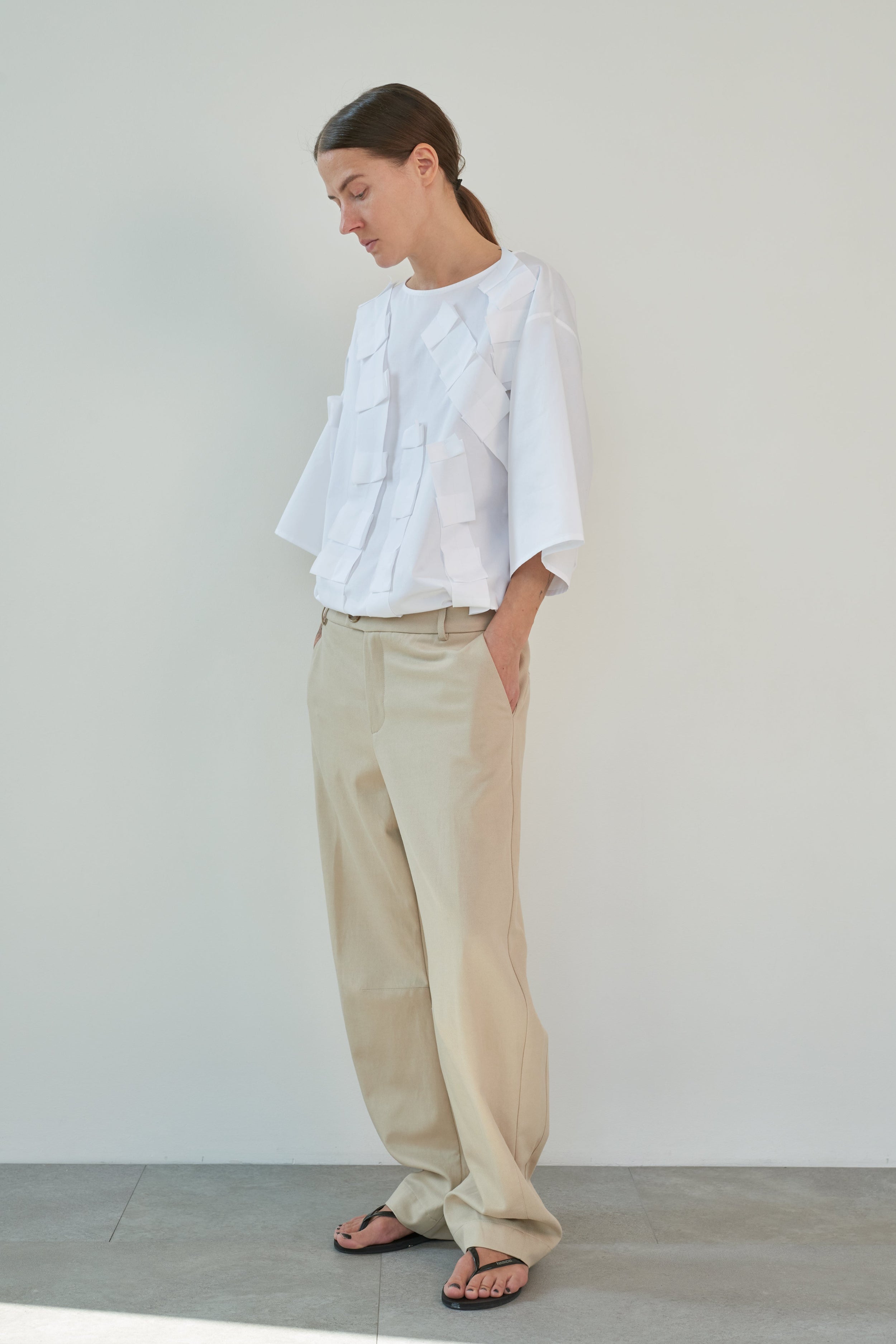 beige barrel leg pants