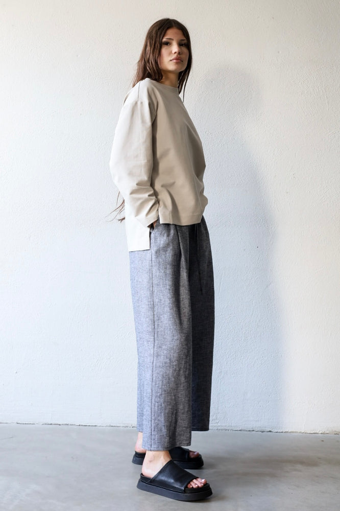 Linen cotton herringbone trousers