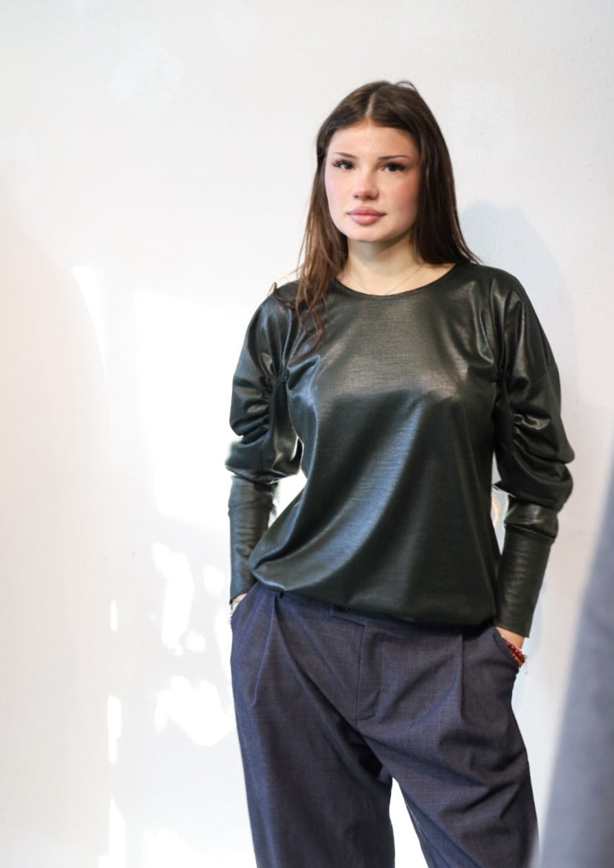 Jersey top in dark green