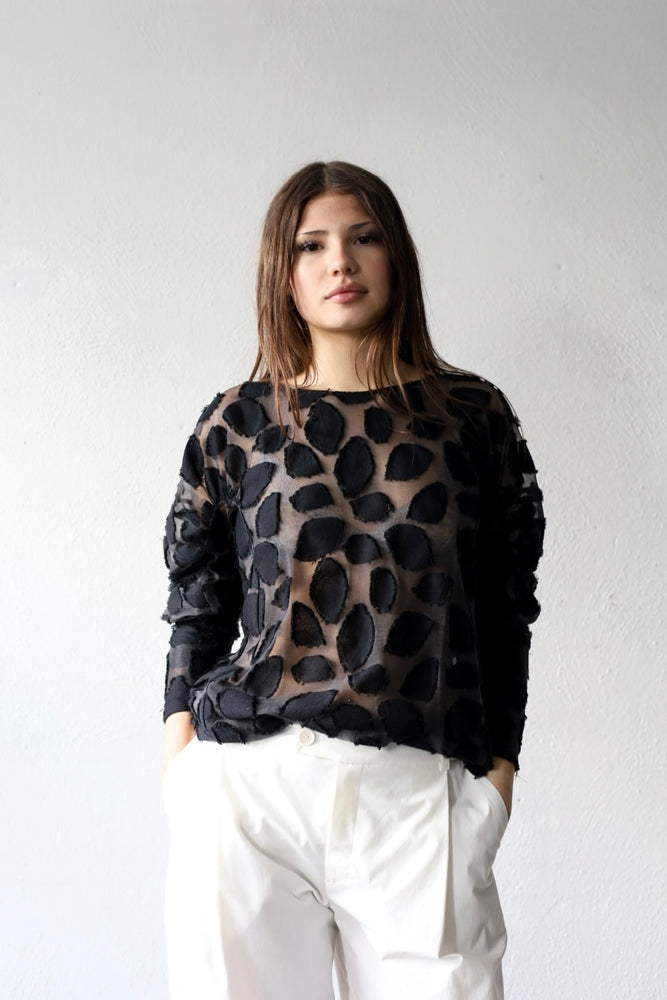 Gathered sleeve jersey top
