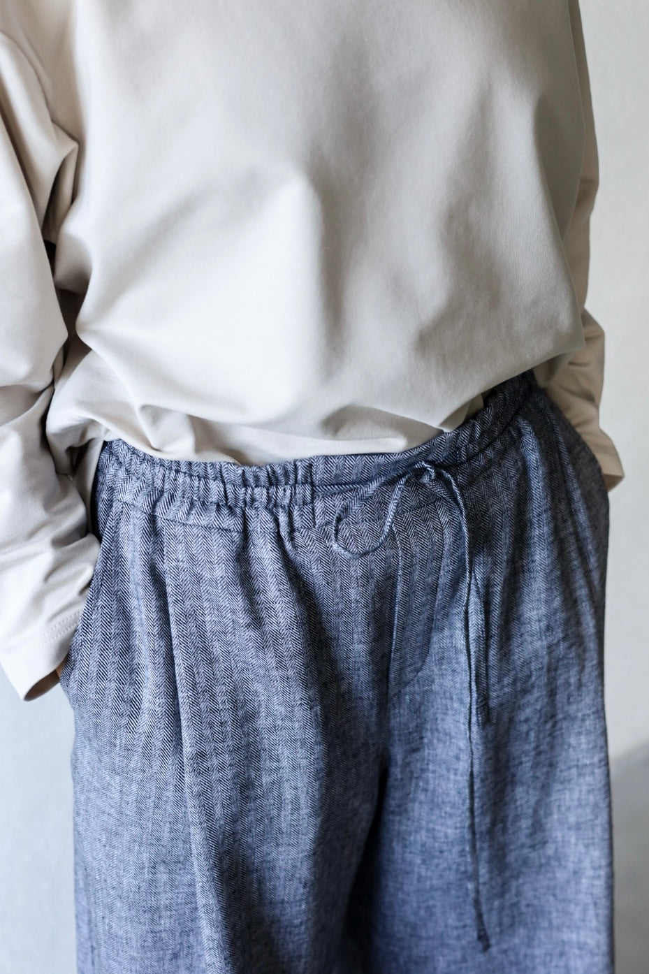 Linen cotton herringbone trousers
