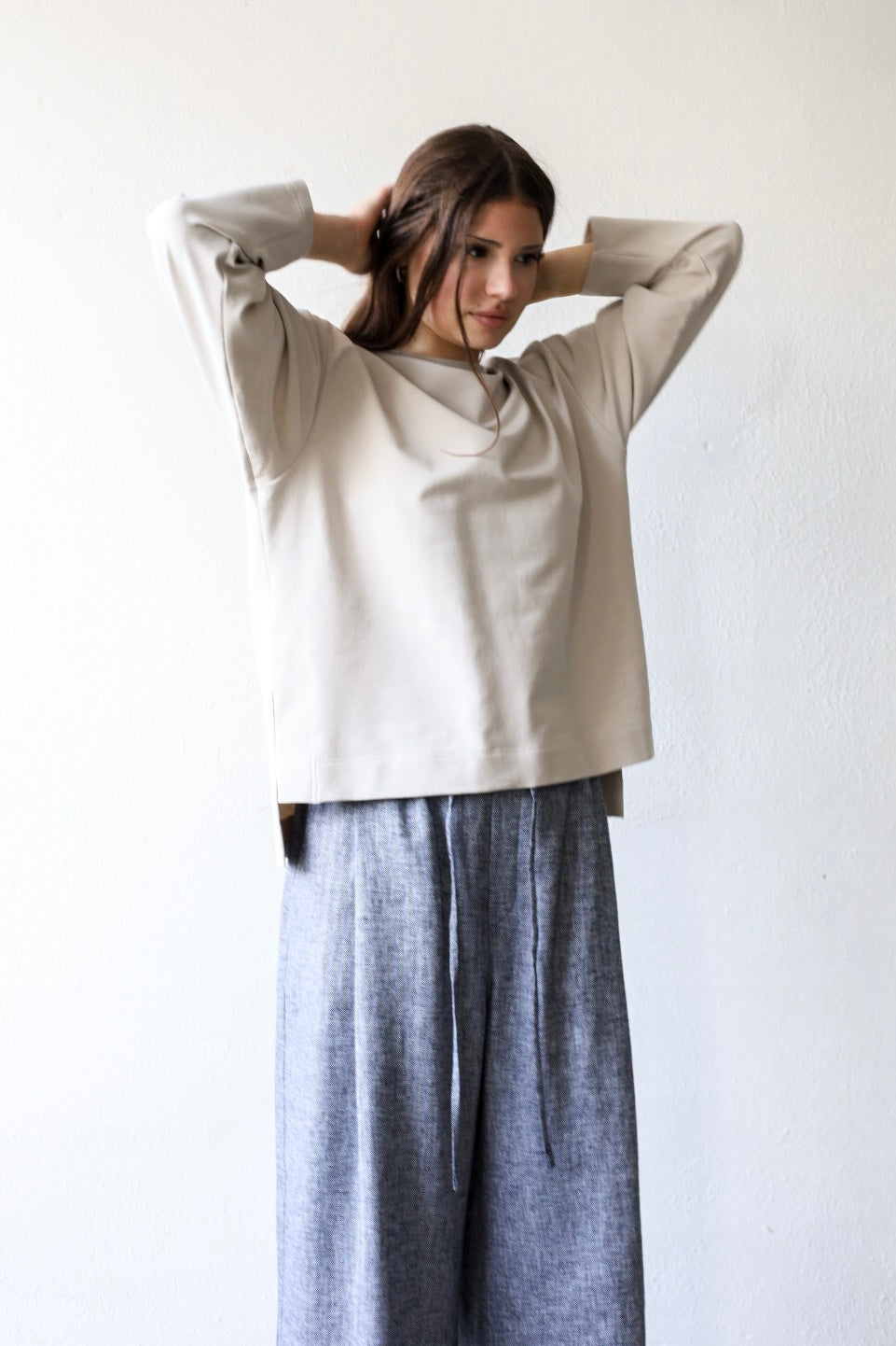 Linen cotton herringbone trousers