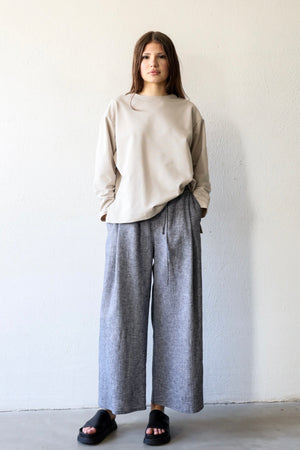 Linen cotton herringbone trousers
