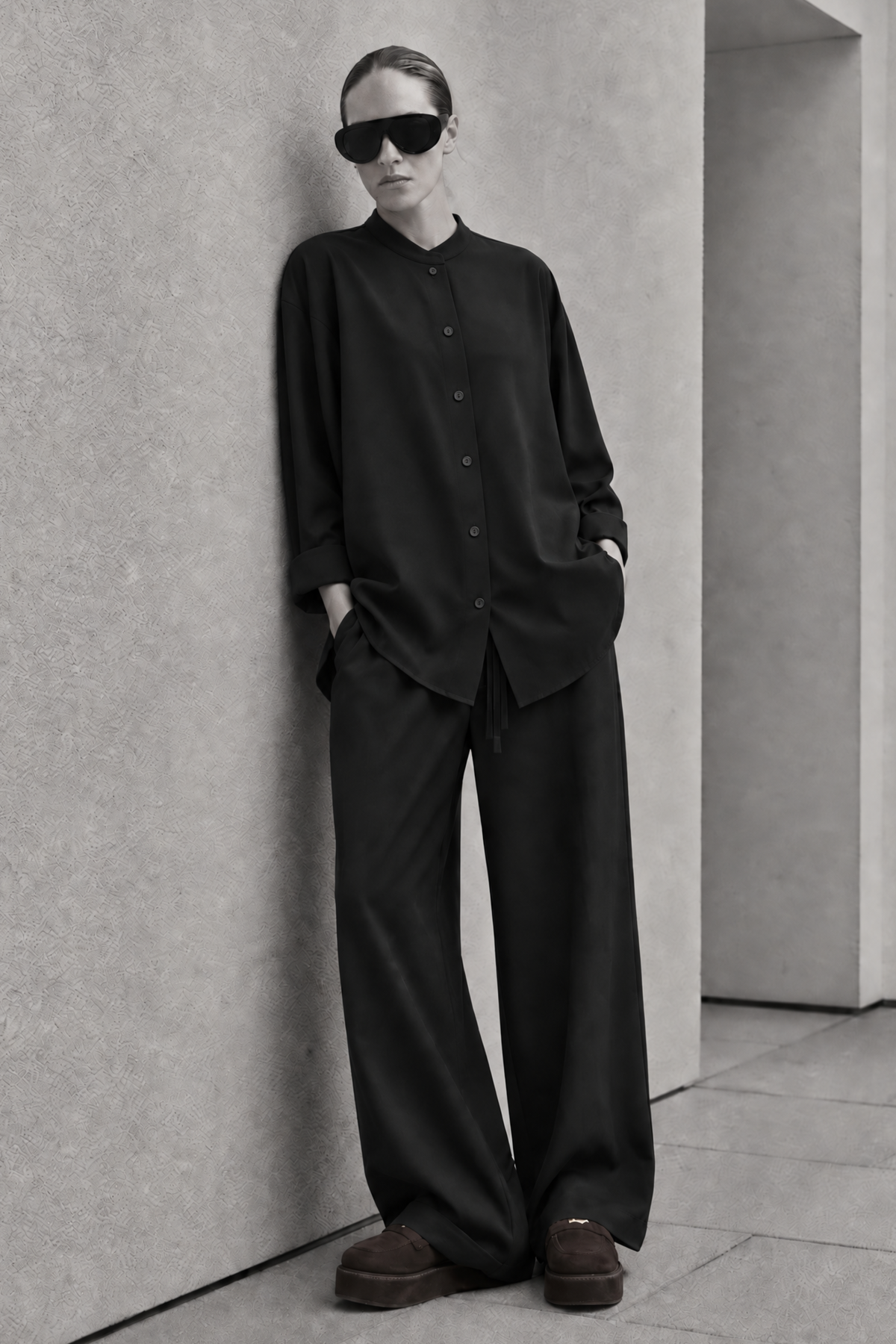 Black wool-blend blouse