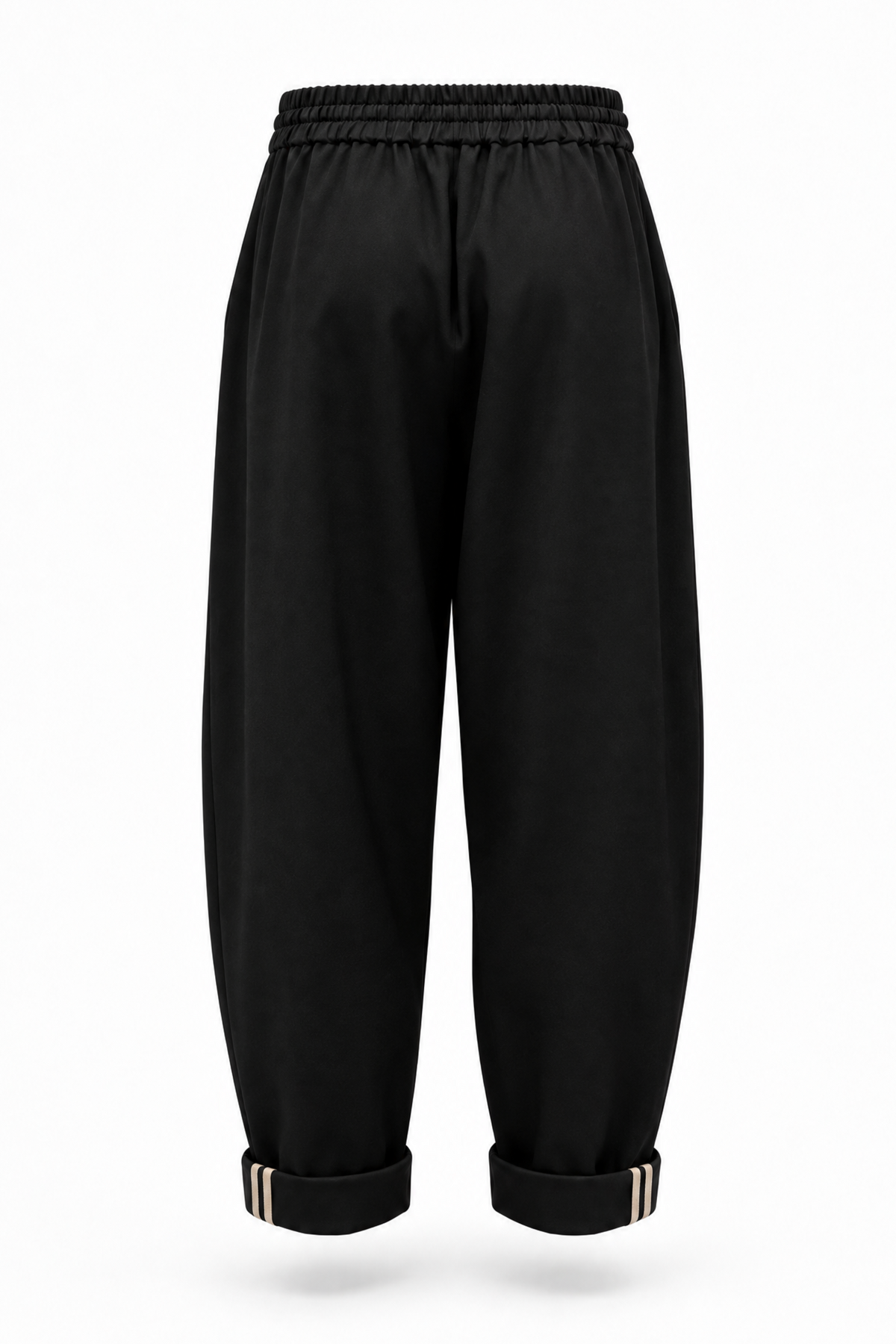 Black wool tapered trousers back view