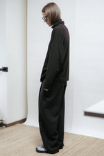 Merino wool jersey top with high collar and long kimono sleeves. Lightweight, warm, and timeless. Made in Estonia.