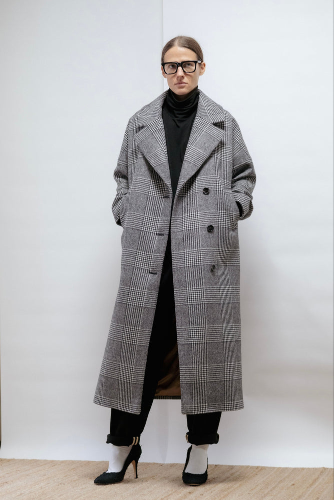 Checked wool coat