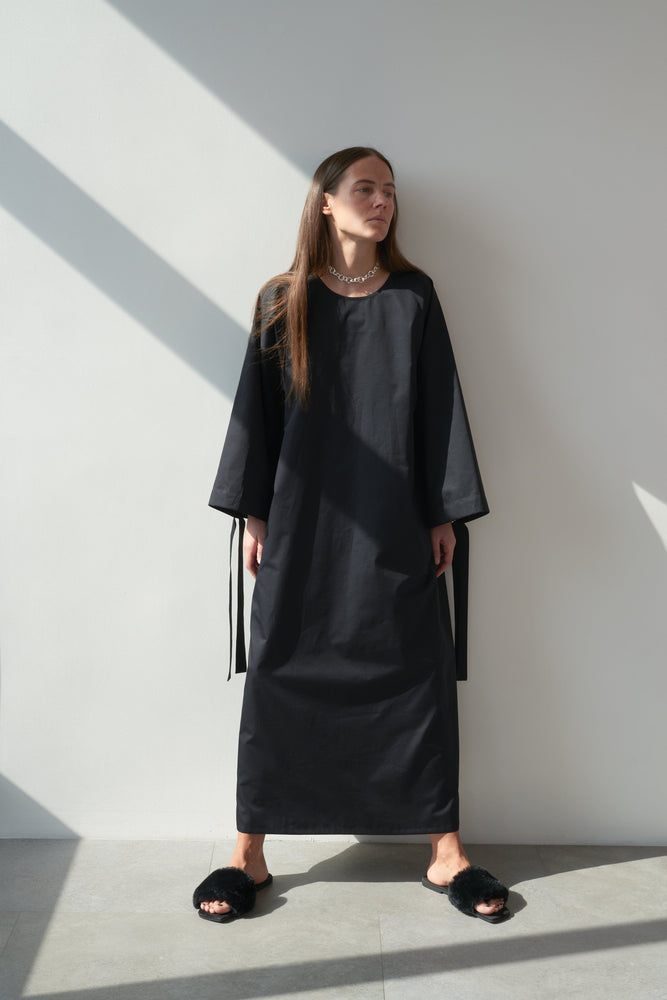Black Cotton Satin Dress