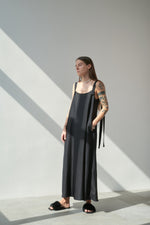 Black Tie-Strap Maxi Dress in Tencel-Linen