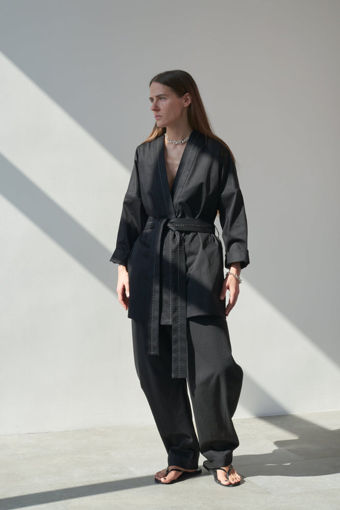 Black Cotton Kimono Jacket