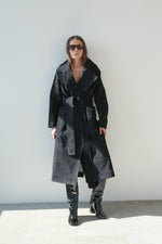 Velvety Black Cotton Trench Coat