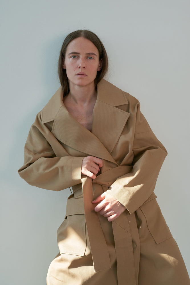 Cotton Trench Coat in Camel