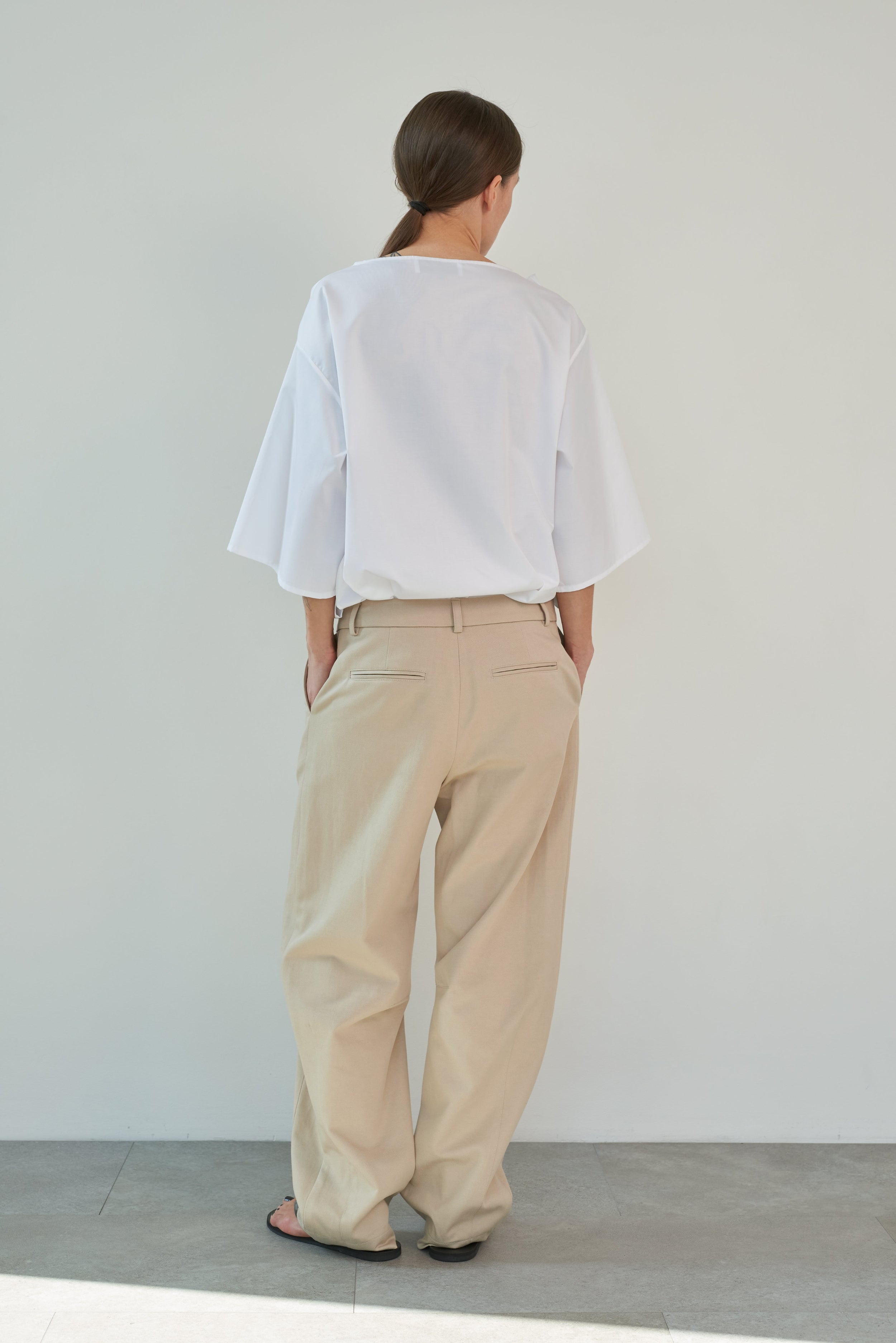 beige barrel leg pants
