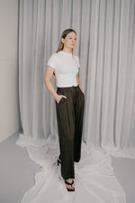 Wide leg trousers in olive green