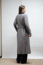 Grey virgin wool dress with kimono sleeves and waist belt. Can also be worn open as a long jacket. Made in Estonia.