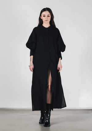 Long linen dress in black