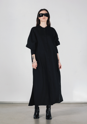 Long linen dress in black