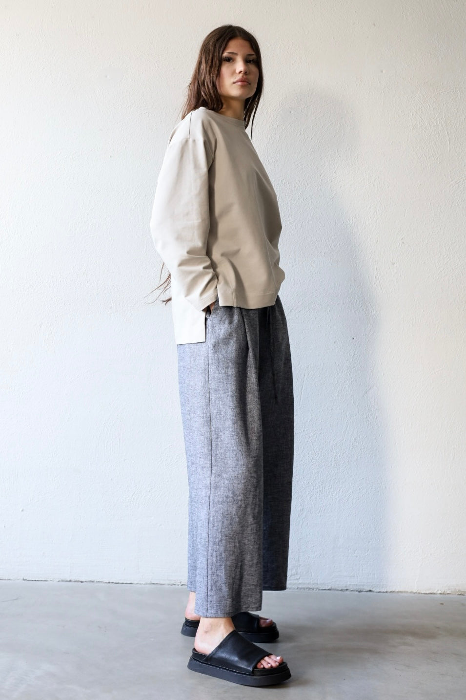Oversized long sleeve top in light beige