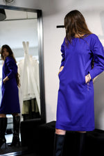 Gathered sleeve jersey dress in blue