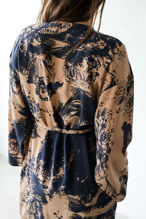 Wrap dress in printed silk