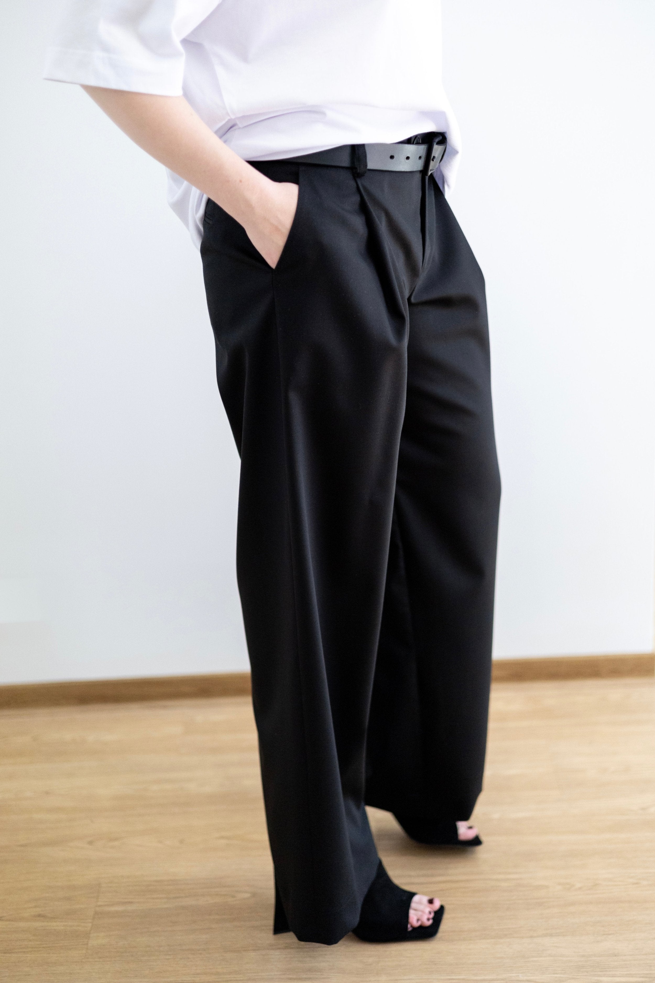 black wool trousers