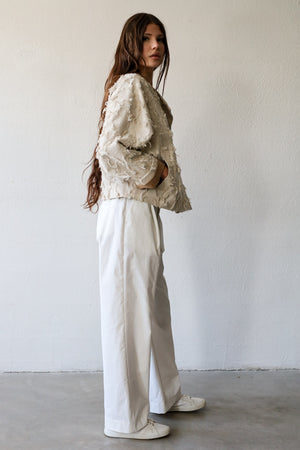 Short jacket in ruffle jacquard linen