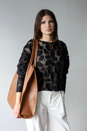Gathered sleeve jersey top