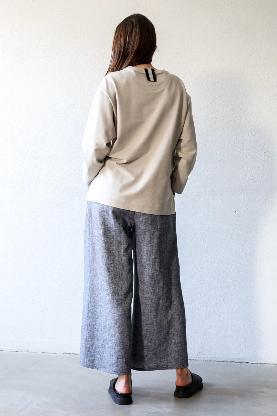 Linen cotton herringbone trousers
