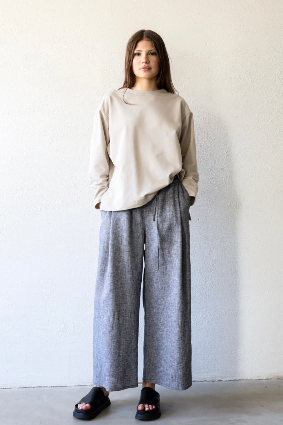 Oversized long sleeve top in light beige