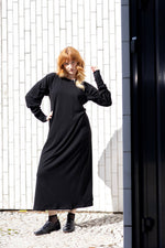 Jersey dress with flared sleeves in black