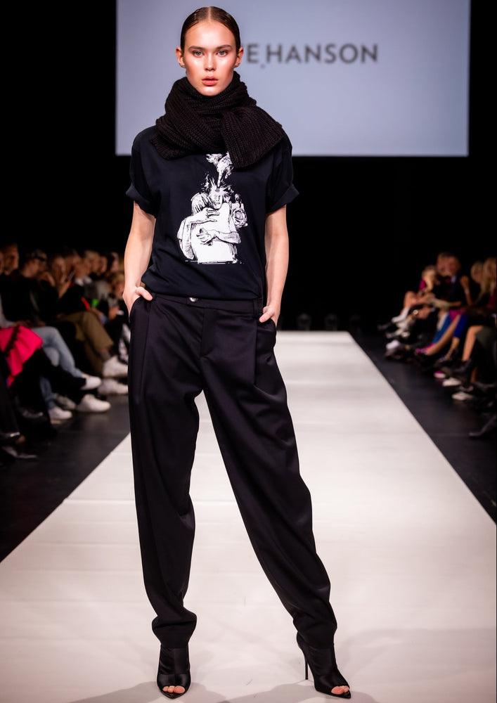 Washable wool blend trousers in black