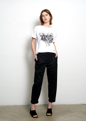 White cotton jersey t-shirt with black head