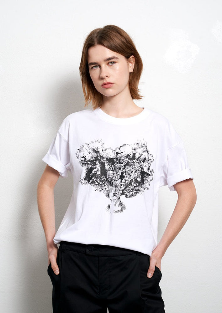 White cotton jersey t-shirt with black head