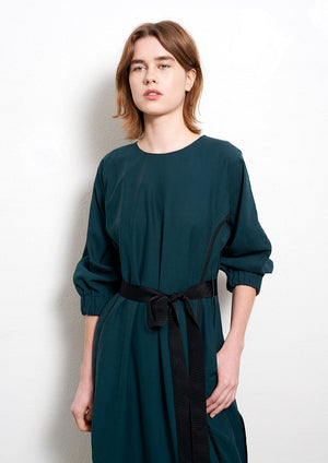 Viscose fabric dress in dark turquoise green