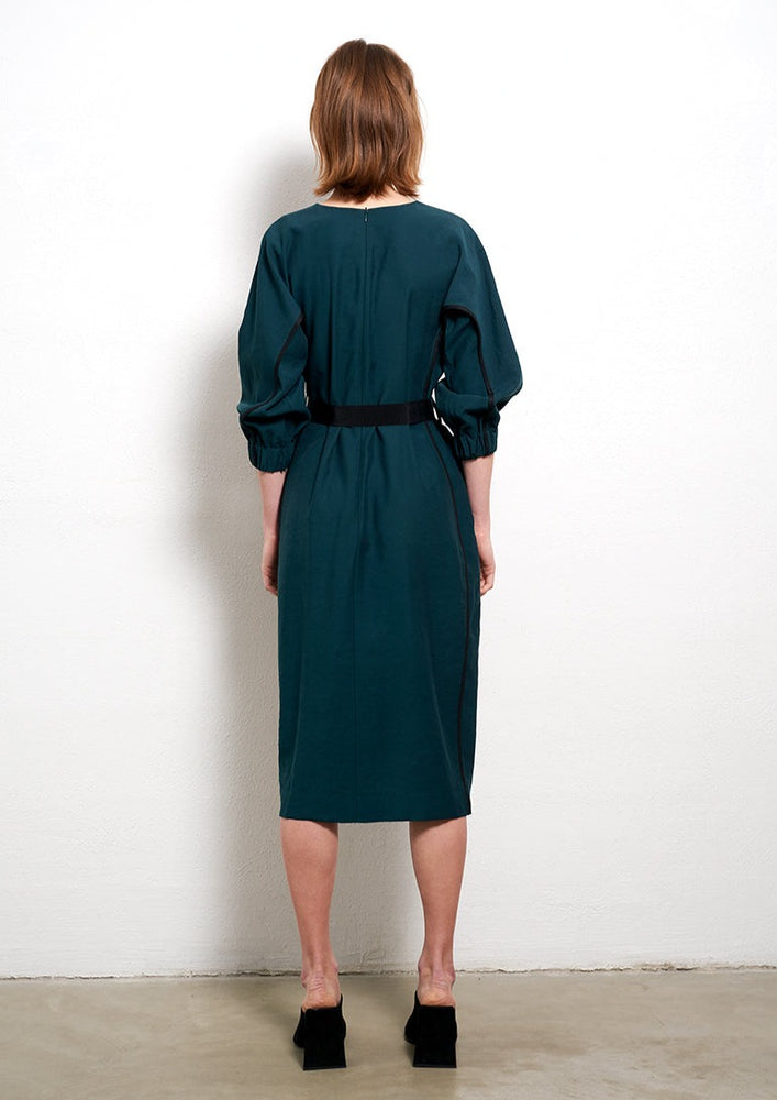 Viscose fabric dress in dark turquoise green