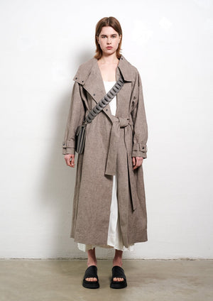 Cotton-linen coat in greyish brown