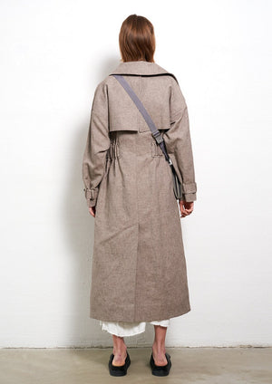 Cotton-linen coat in greyish brown