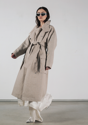 Linen trench coat in light beige