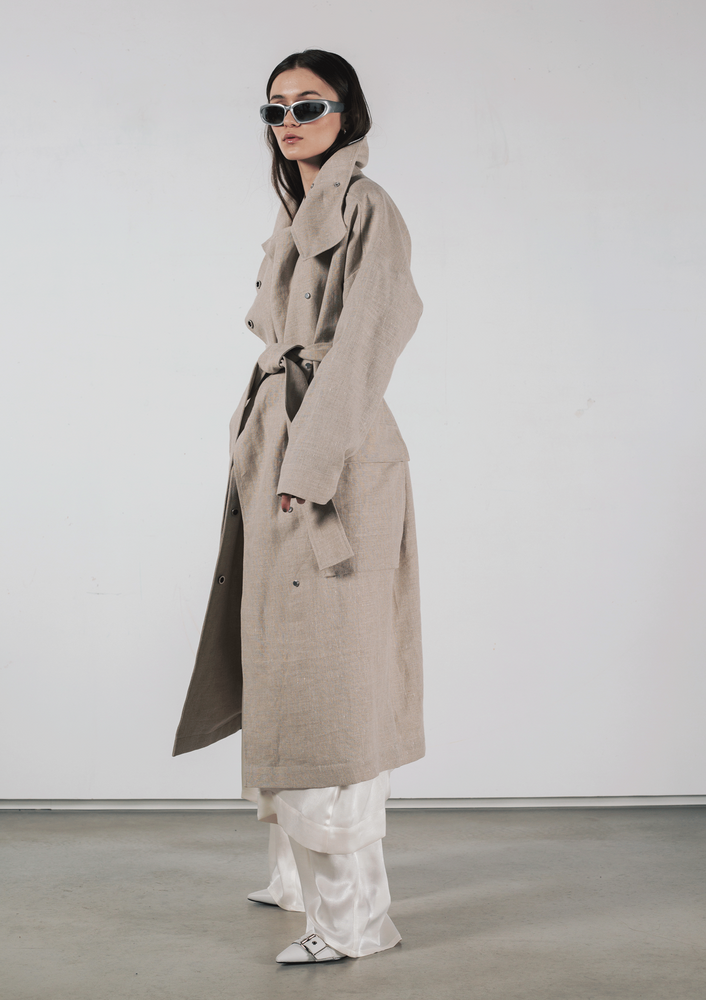 Linen trench coat in light beige