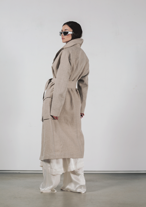 Linen trench coat in light beige