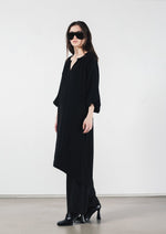 Puff-sleeve viscose dress in black