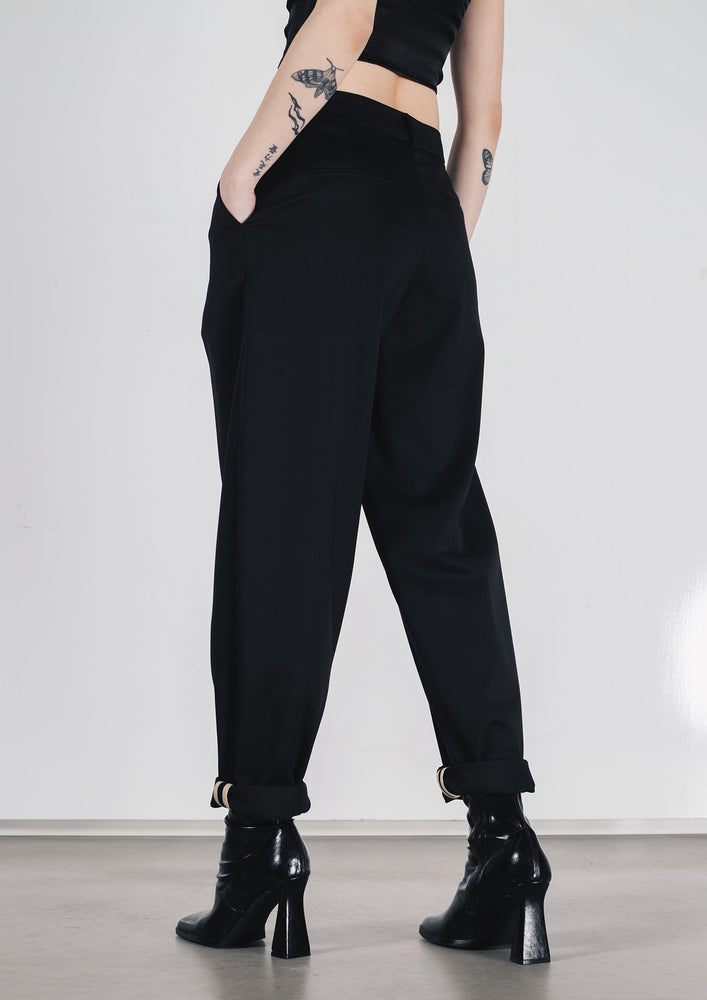 Washable wool blend trousers in black